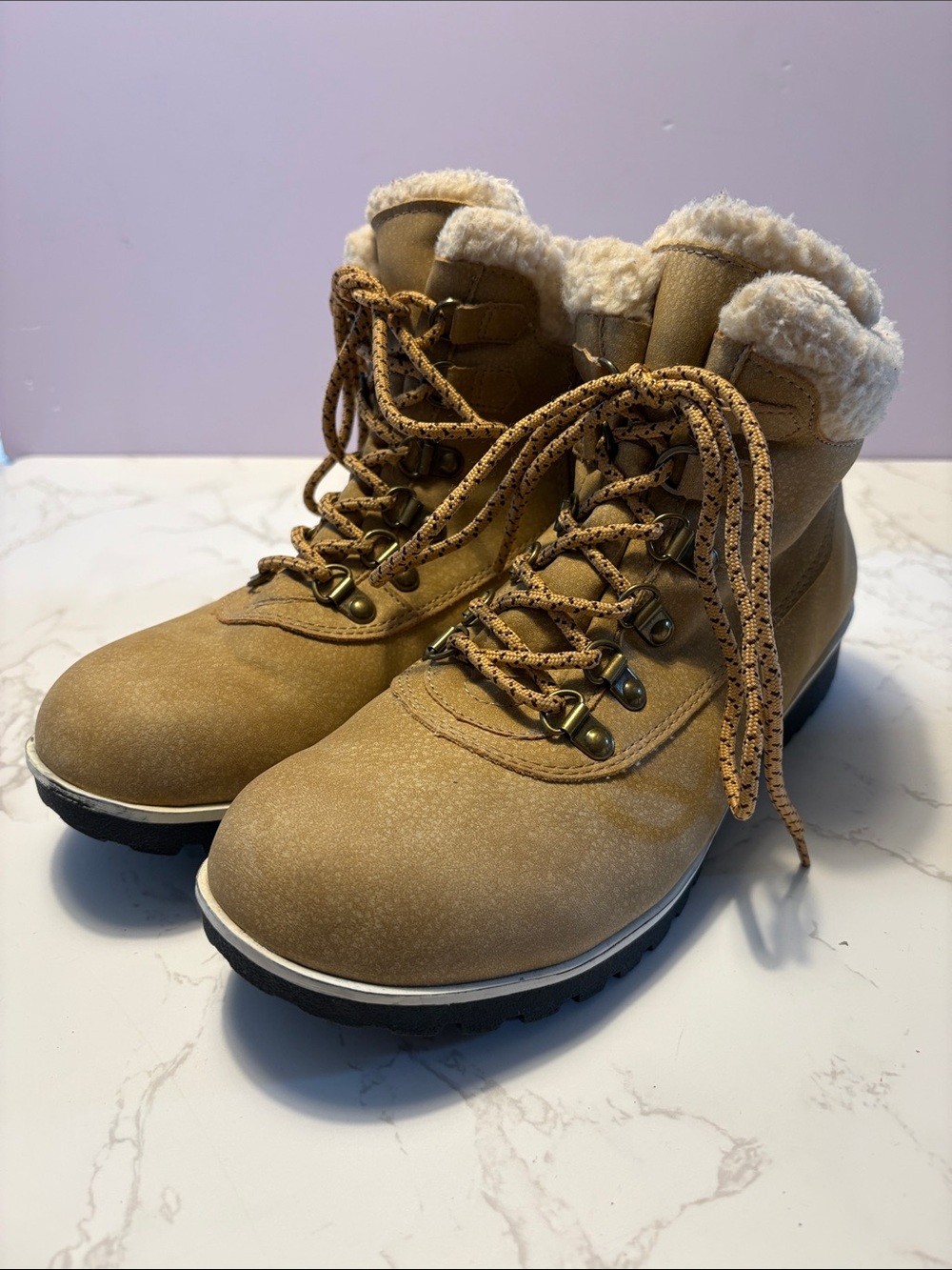 JBU Tan Suede Lace-Up Platform Ankle Boots women’s size 7.5 water resistant